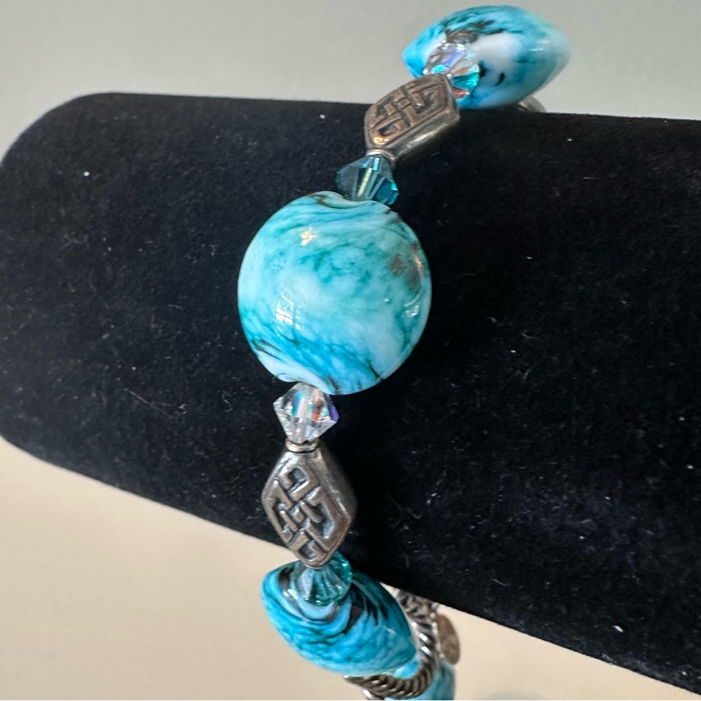 Turquoise Beaded Bracelet with crystal accents